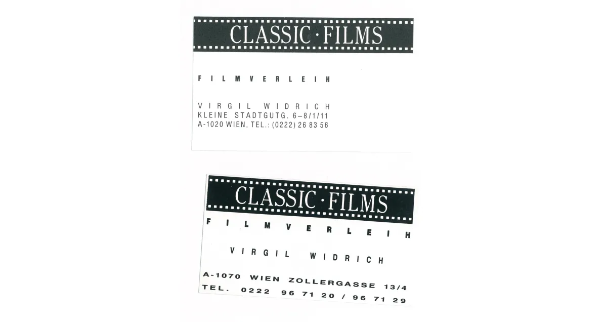 Visitenkarten „Classic Films“, 1987/1988