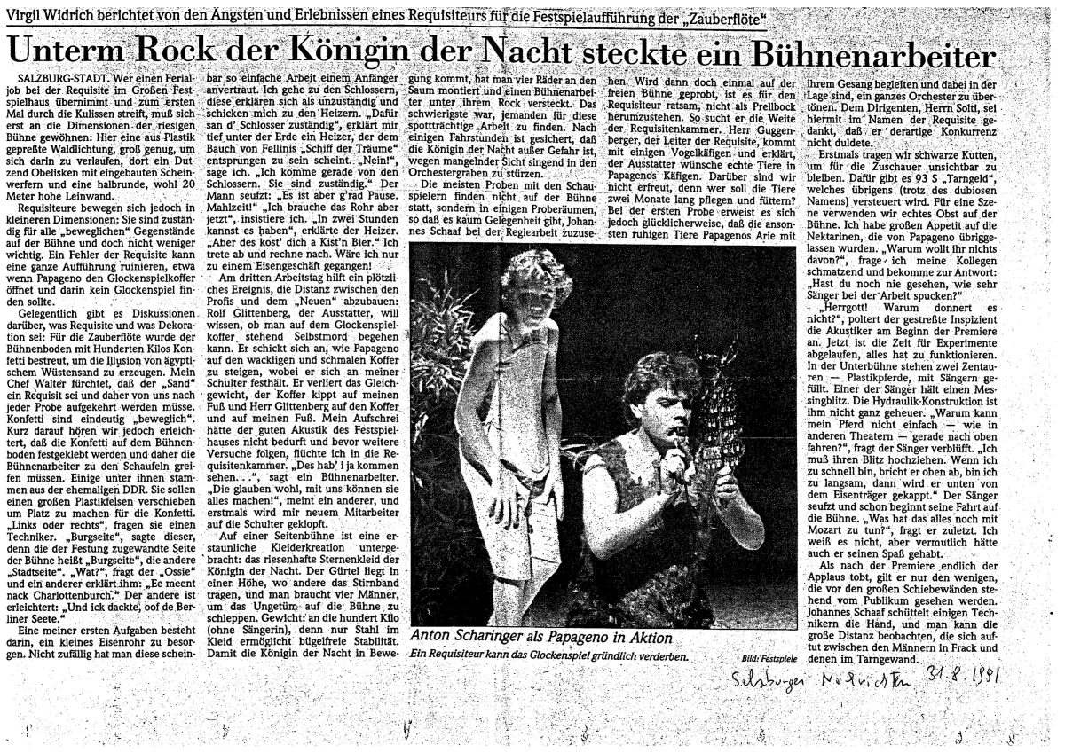 Newspaper article in the Salzburger Nachrichten, 31 August 1991