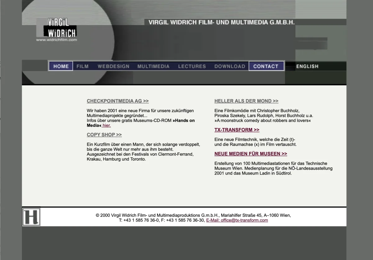Screenshot widrichfilm.com, 2001