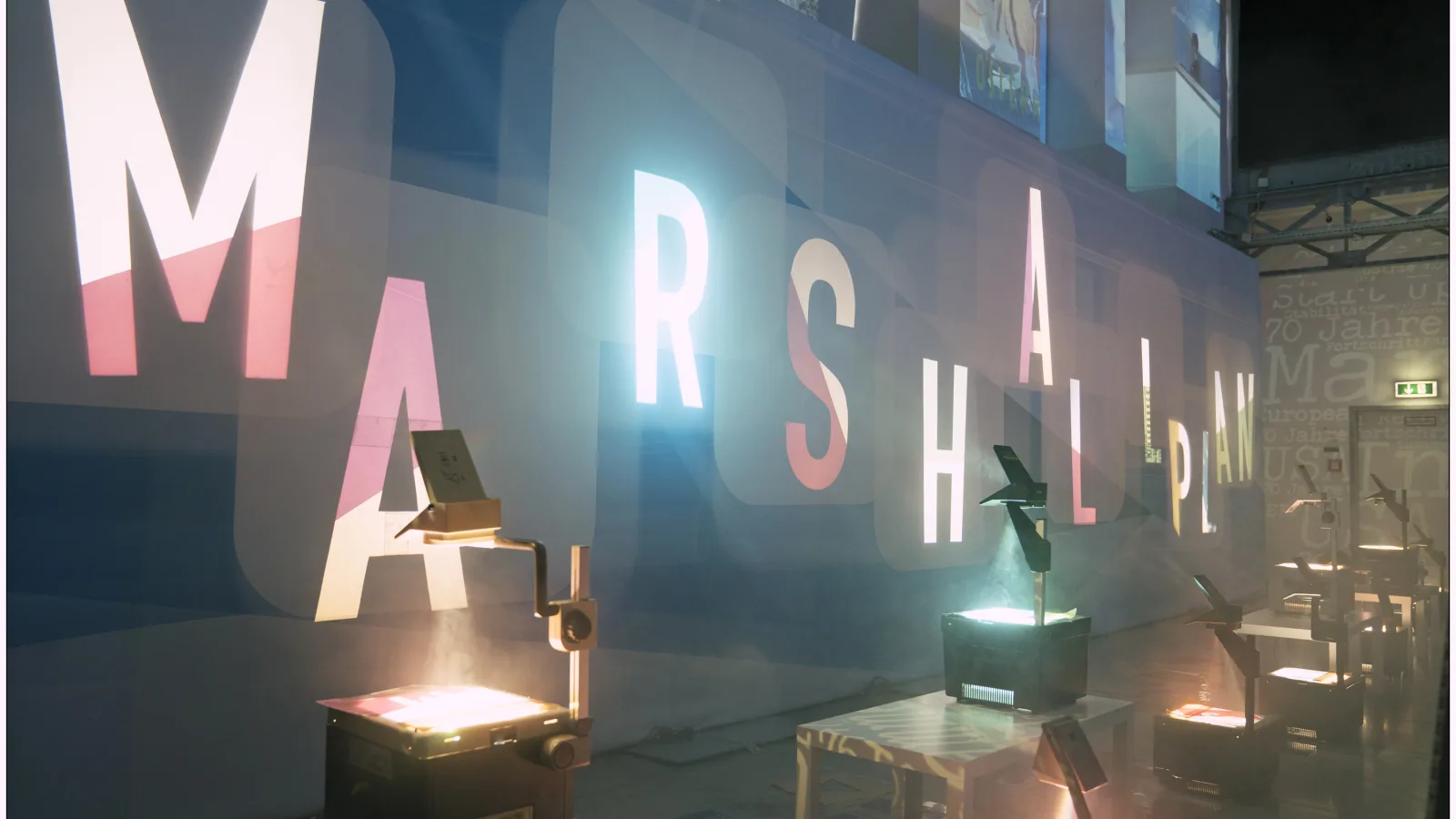 “70 Years of the Marshall Plan” on 21.6.2017. Projections in the exhibition. Photo: Lukas Beck