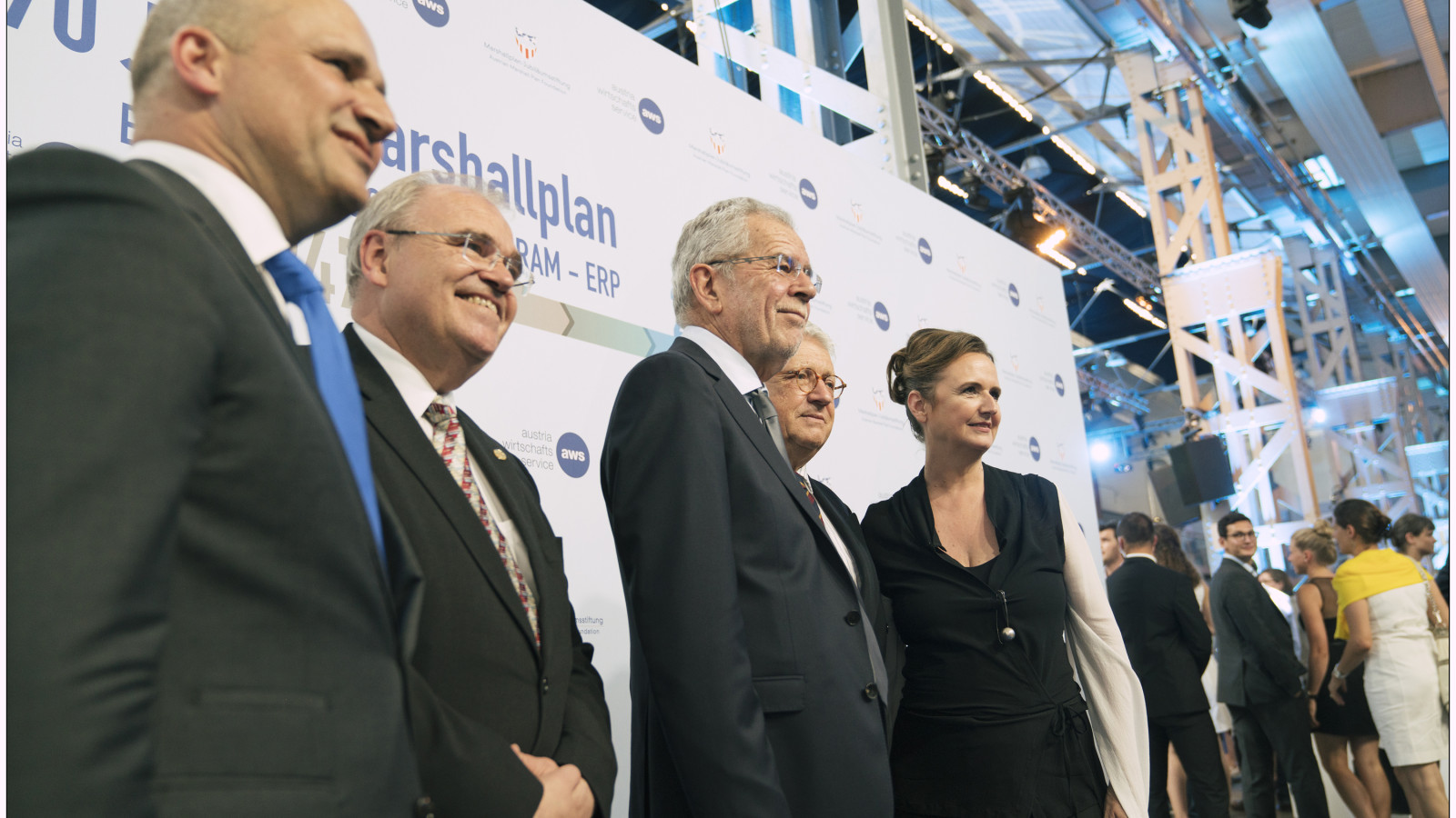 „70 Jahre Marshallplan“ am 21.6.2017: Bernhard Sagmeister (aws), Vizekanzler Wolfgang Brandstetter, Bundespräsident Alexander Van der Bellen, Wolfgang Petritsch (Austrian Marshall Plan Foundation), Edeltraud Stiftinger (aws). Foto: Lukas Beck