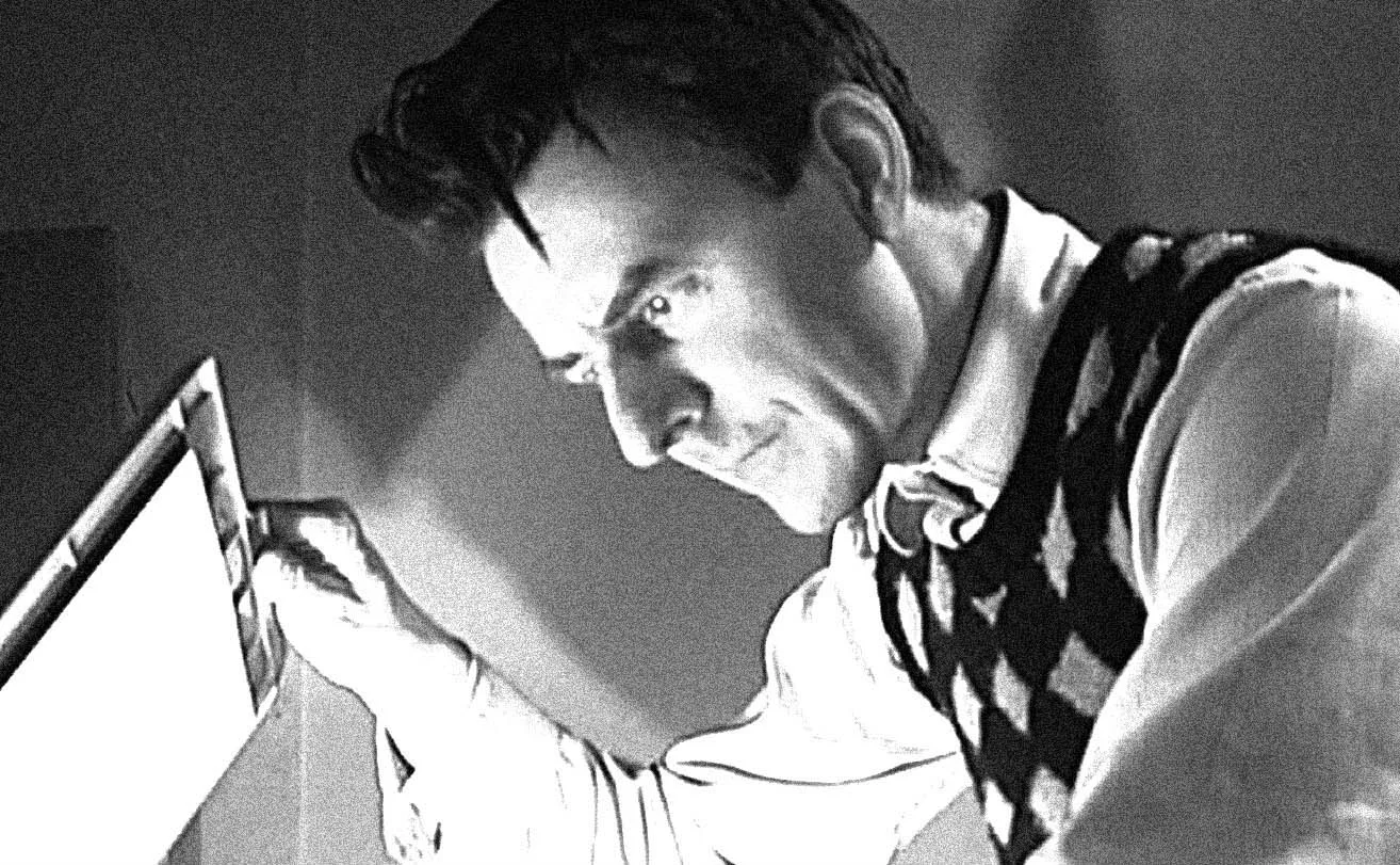 Film still from “Copy Shop”, 2001, with Johannes Silberschneider