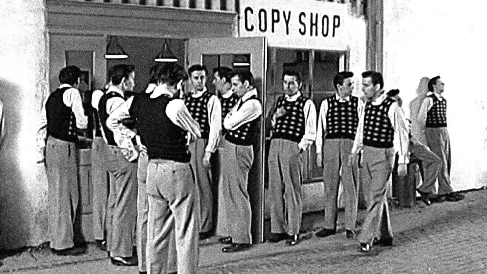 Film still from “Copy Shop”, 2001, with Johannes Silberschneider