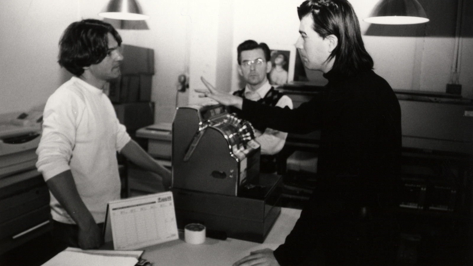 Dreharbeiten zu „Copy Shop“, April 2000, Martin Putz, Johannes Silberschneider, Virgil Widrich