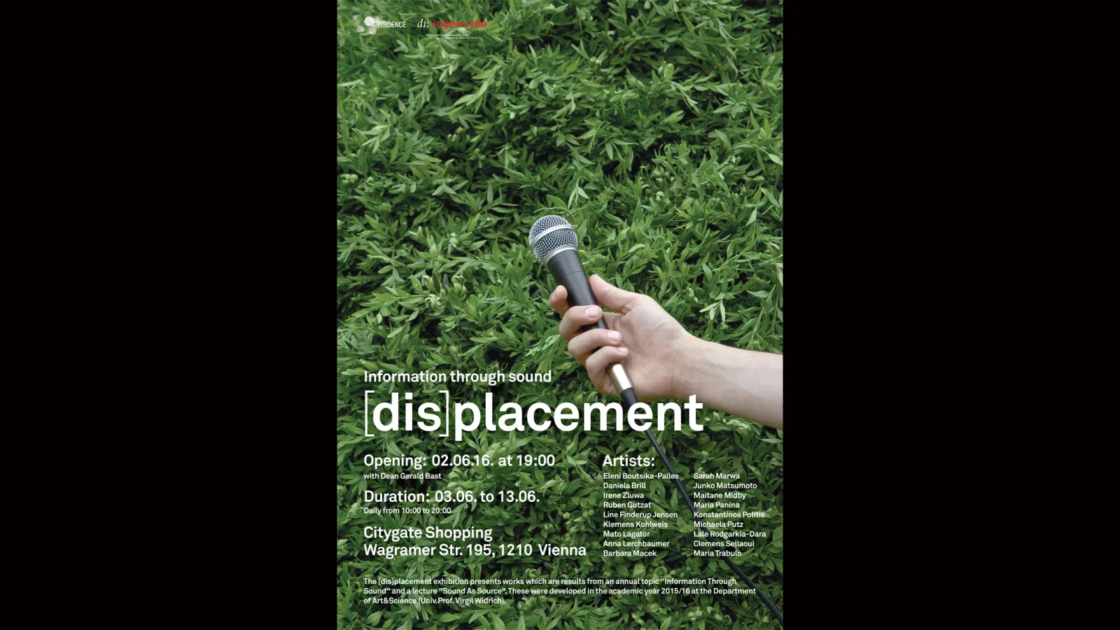 [dis]placement – Information through sound, poster, graphic design: Adrijan Karavdic, 2016