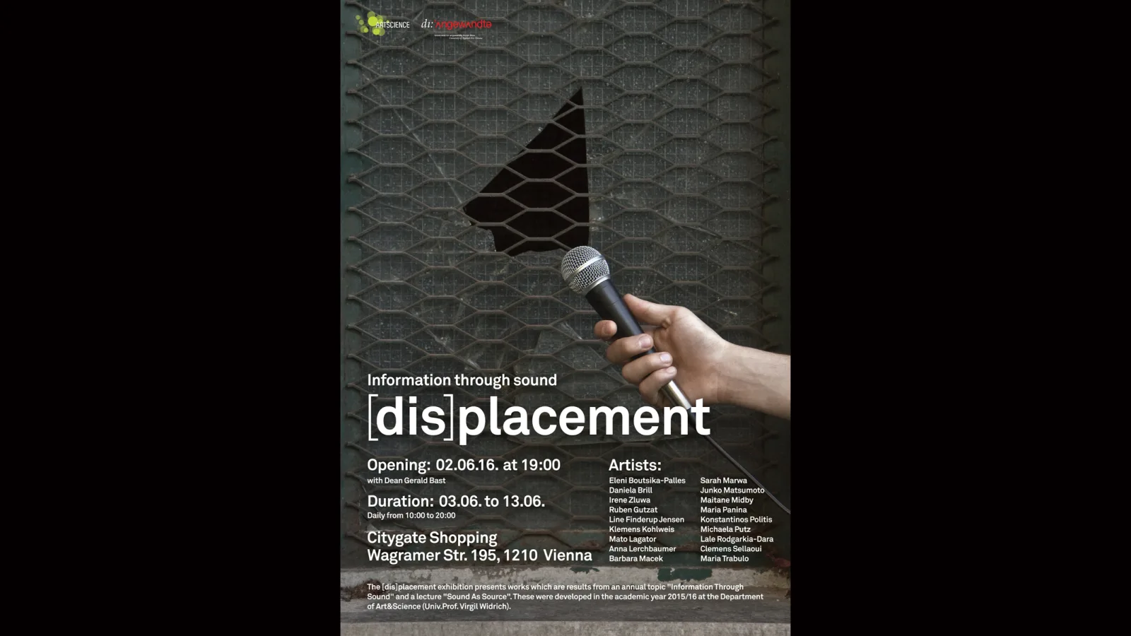 [dis]placement – Information through sound, poster, graphic design: Adrijan Karavdic, 2016