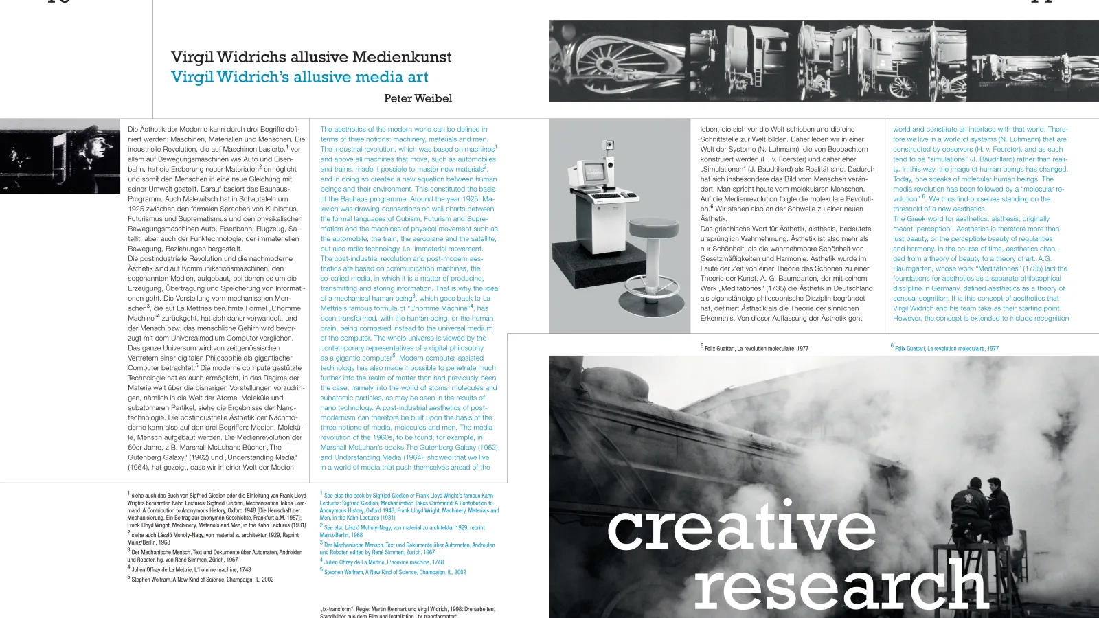 Double page from the book, photos of the film “tx-transform”