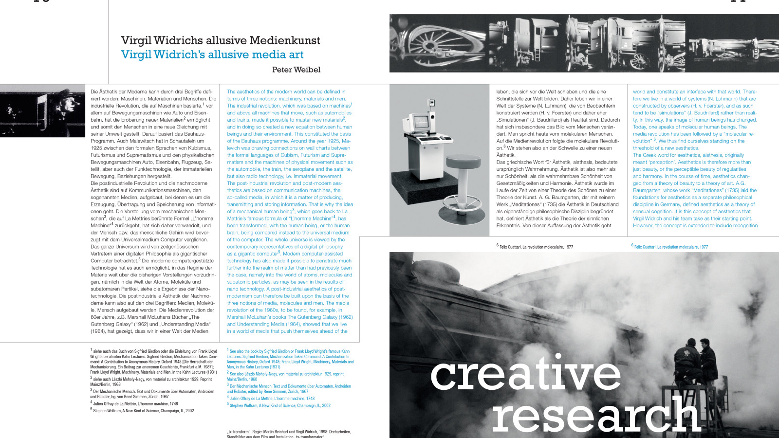 Double page from the book, photos of the film “tx-transform”