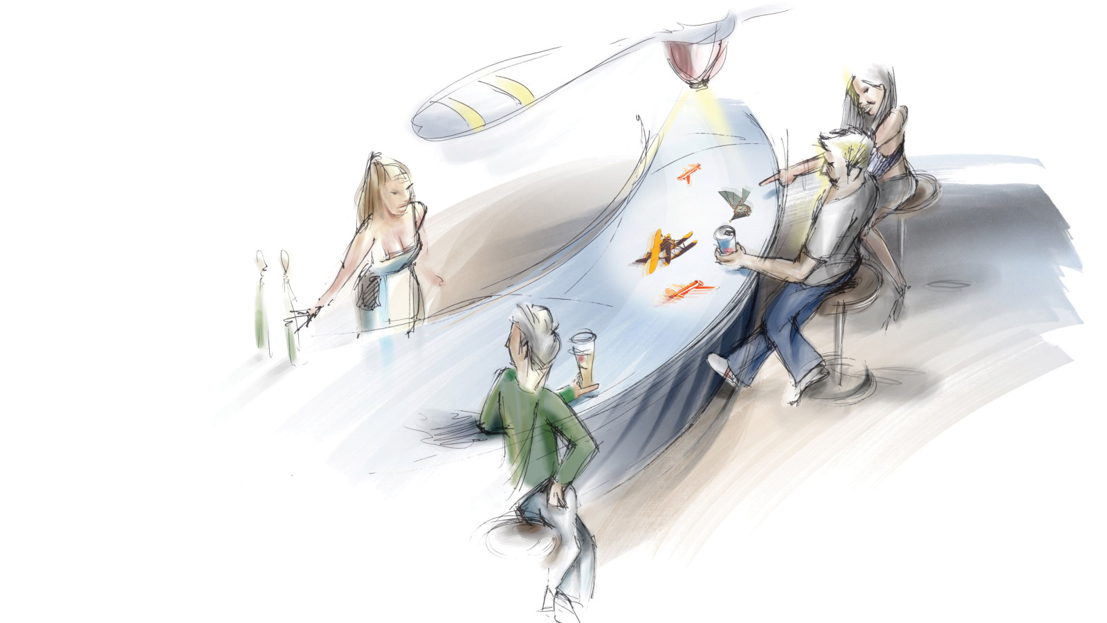 „Mayday Bar“ im Hangar-7, Illustration: Martin Osen