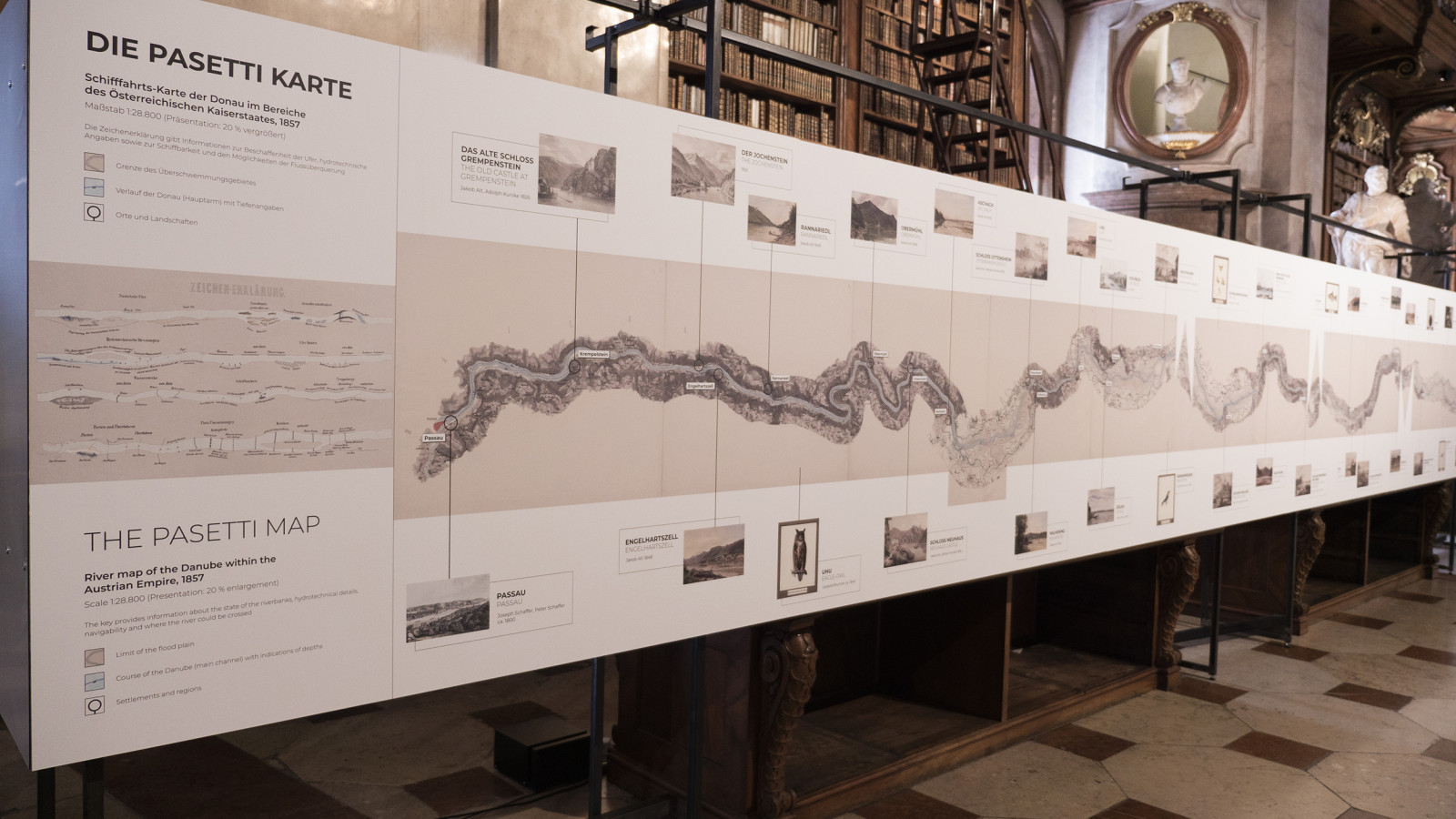 Ausstellung „Die Donau. Eine Reise in die Vergangenheit“ in der Österreichischen Nationalbibliothek, 2021. Foto: Virgil Widrich